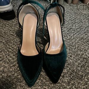 Green velvet heels